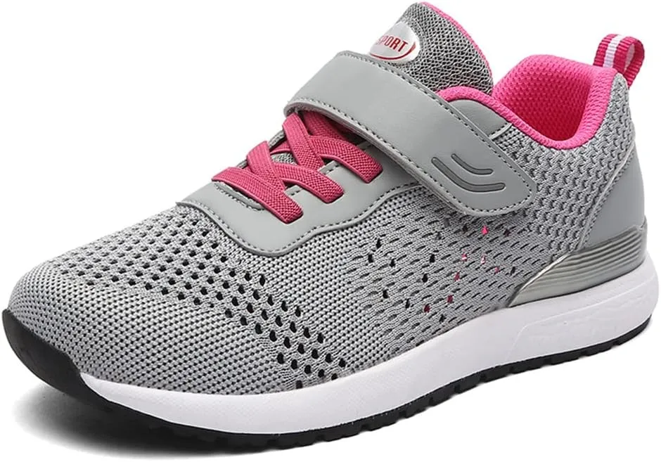 Leader Show Women's Elderly Casual Comfort Walking Shoe Safety Flats Non-Slip Hook & Loop Sneakers