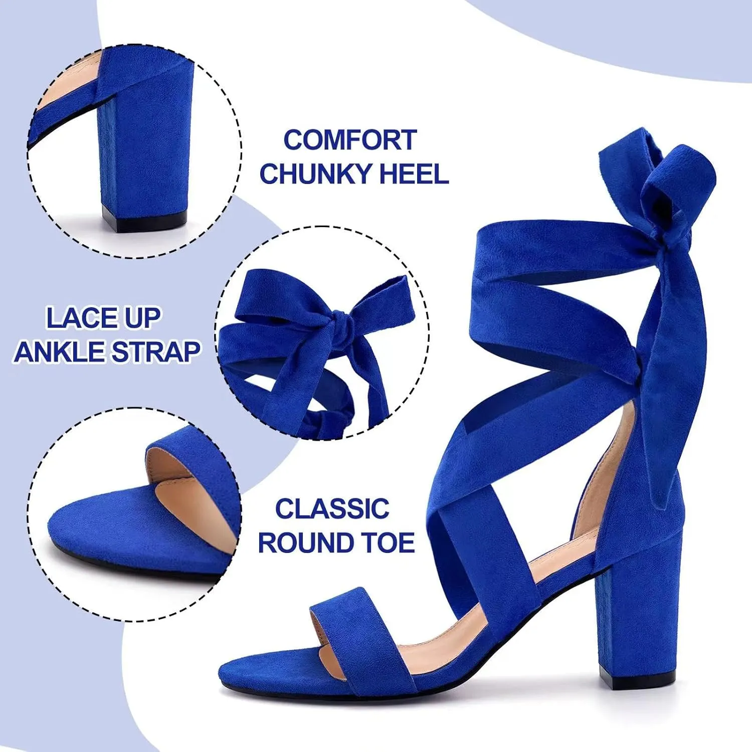 Leticia Strappy Heels for Women Chunky Heel Sexy Open Toe Lace Up Block Heels Comfortable High Heeled Sandals for Women Dressy Summer