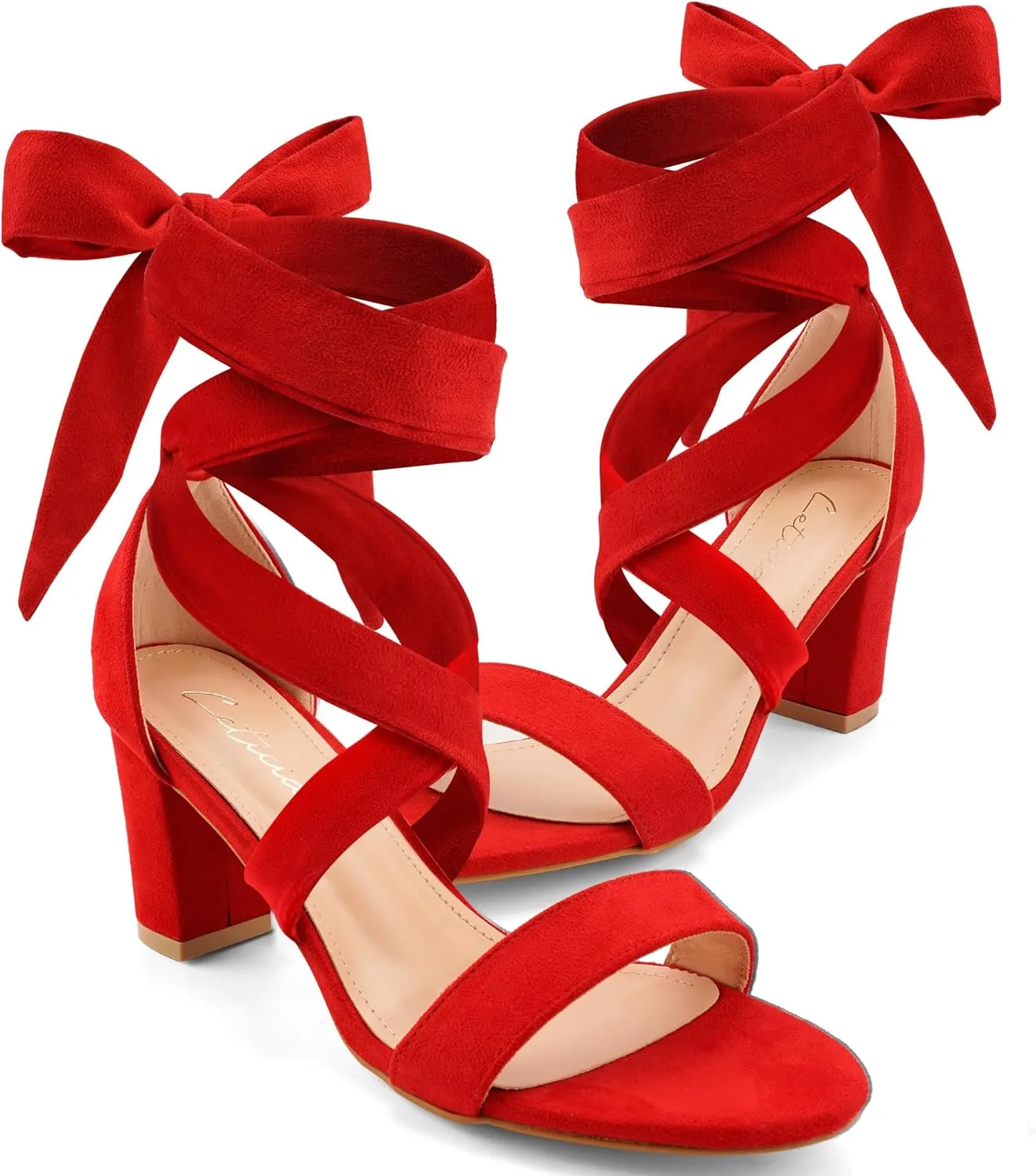 Leticia Strappy Heels for Women Chunky Heel Sexy Open Toe Lace Up Block Heels Comfortable High Heeled Sandals for Women Dressy Summer