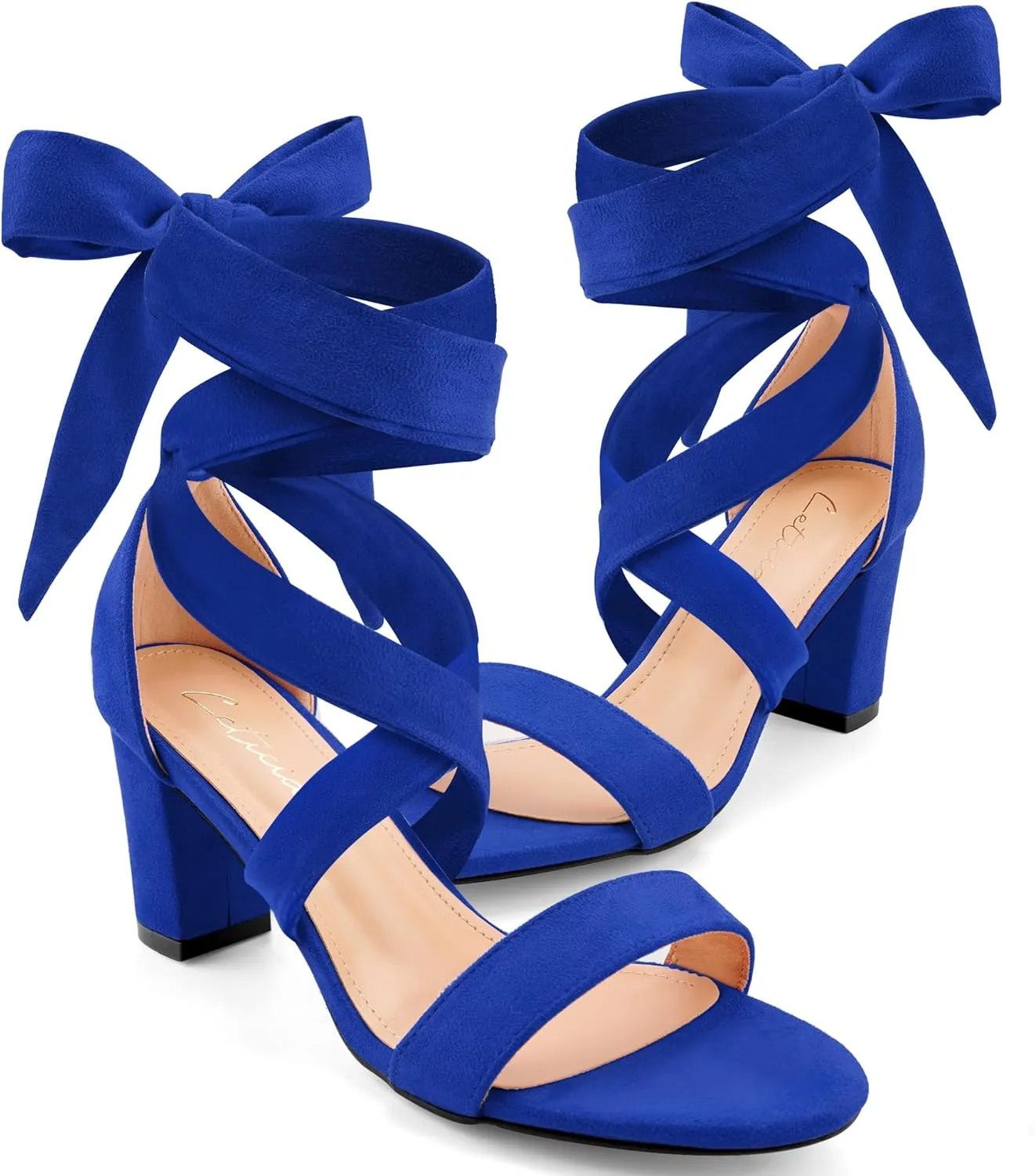 Leticia Strappy Heels for Women Chunky Heel Sexy Open Toe Lace Up Block Heels Comfortable High Heeled Sandals for Women Dressy Summer