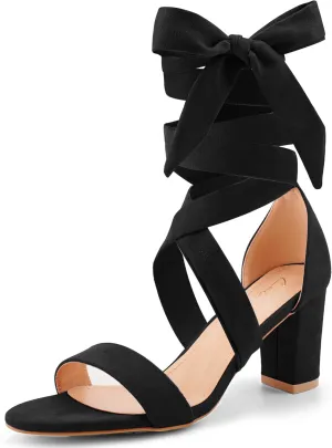 Leticia Strappy Heels for Women Chunky Heel Sexy Open Toe Lace Up Block Heels Comfortable High Heeled Sandals for Women Dressy Summer