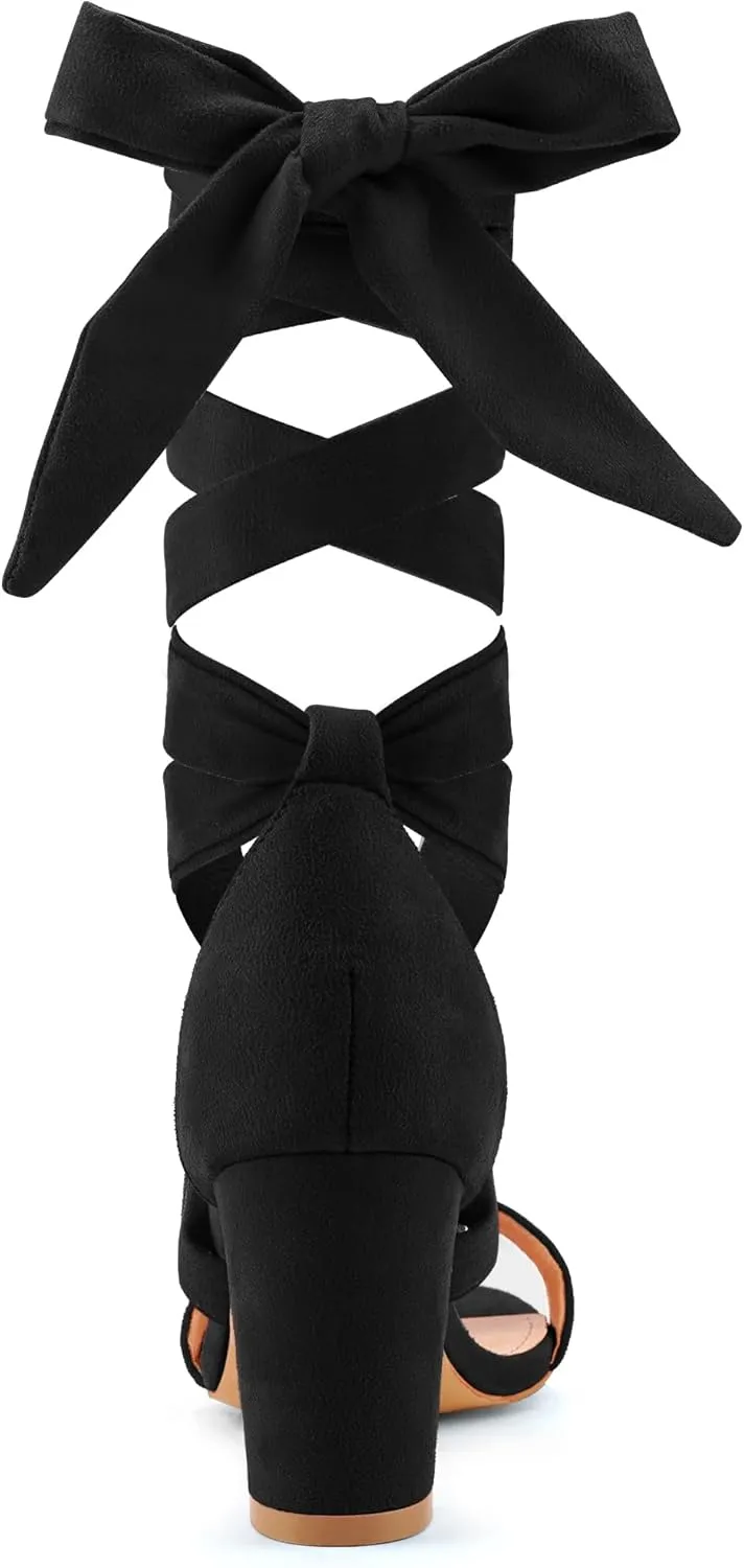 Leticia Strappy Heels for Women Chunky Heel Sexy Open Toe Lace Up Block Heels Comfortable High Heeled Sandals for Women Dressy Summer