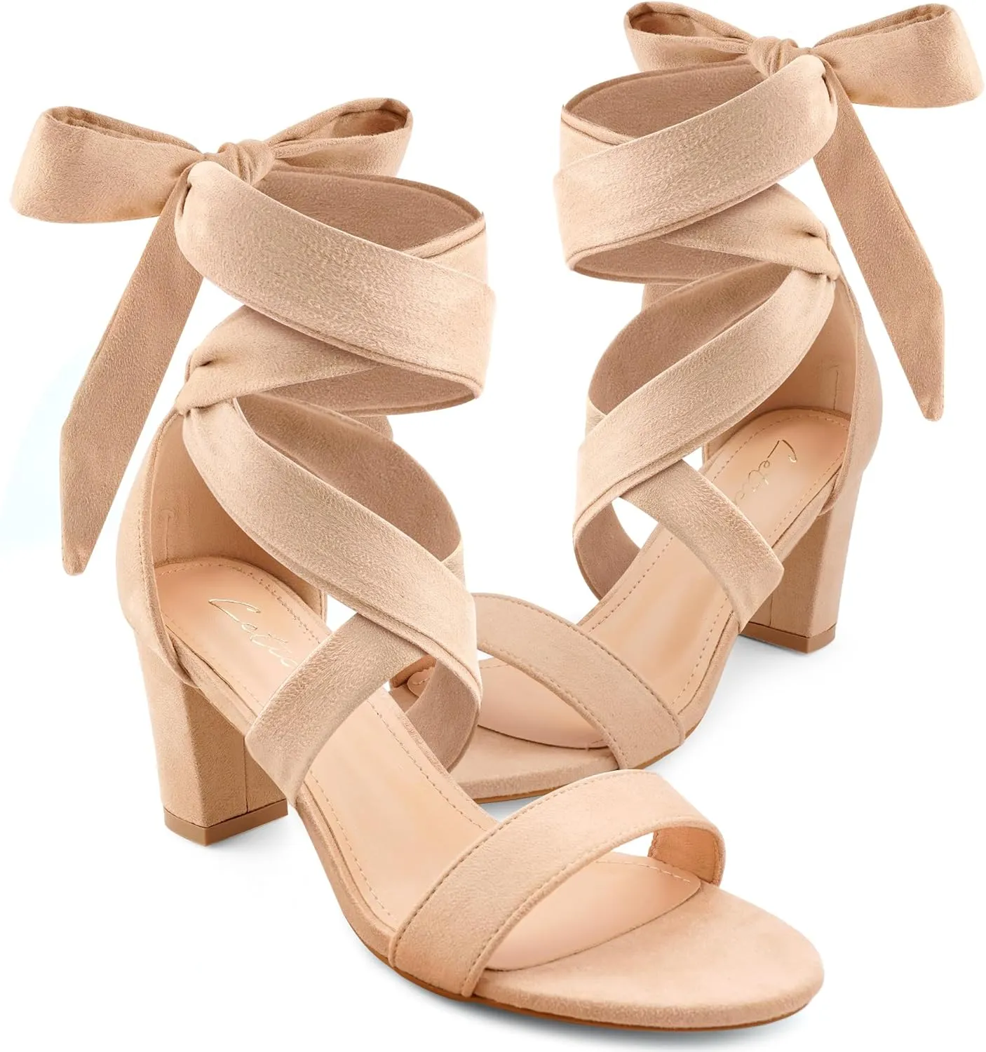 Leticia Strappy Heels for Women Chunky Heel Sexy Open Toe Lace Up Block Heels Comfortable High Heeled Sandals for Women Dressy Summer
