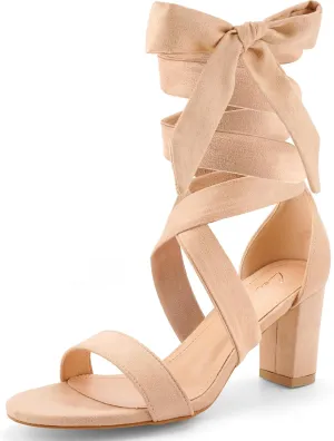 Leticia Strappy Heels for Women Chunky Heel Sexy Open Toe Lace Up Block Heels Comfortable High Heeled Sandals for Women Dressy Summer