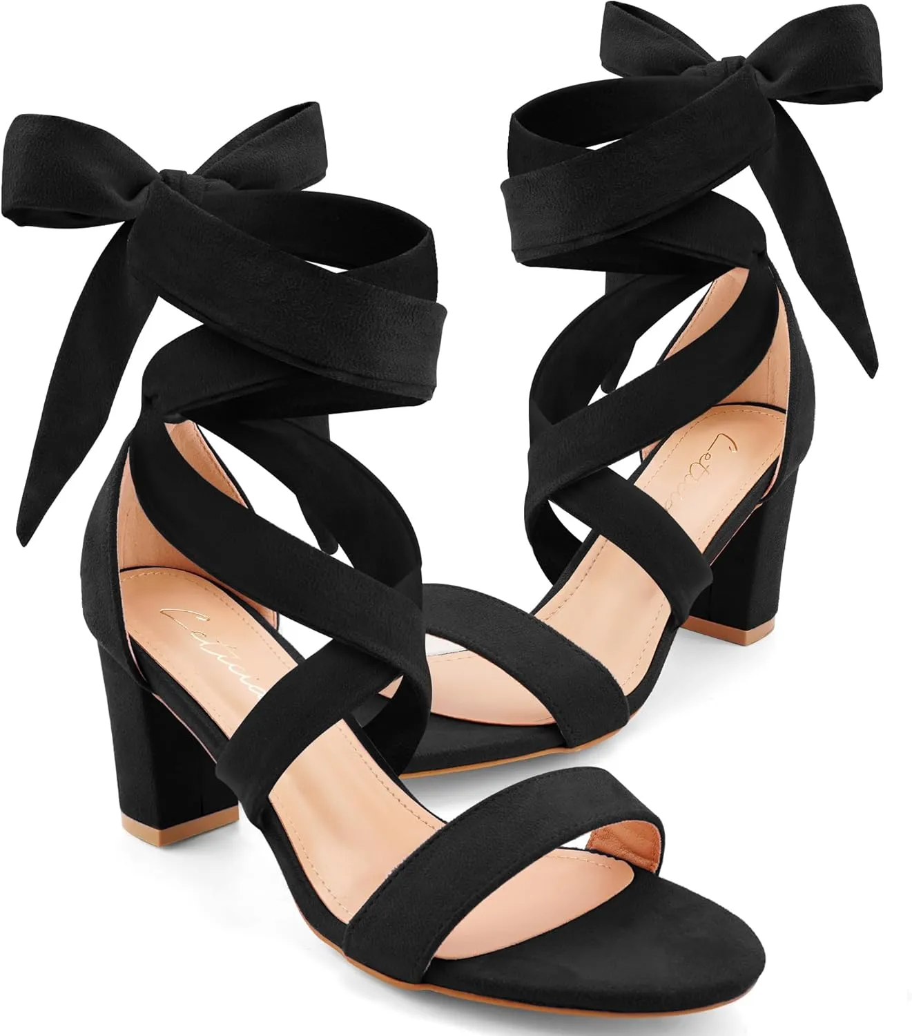 Leticia Strappy Heels for Women Chunky Heel Sexy Open Toe Lace Up Block Heels Comfortable High Heeled Sandals for Women Dressy Summer