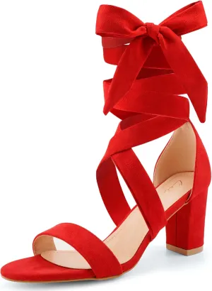 Leticia Strappy Heels for Women Chunky Heel Sexy Open Toe Lace Up Block Heels Comfortable High Heeled Sandals for Women Dressy Summer