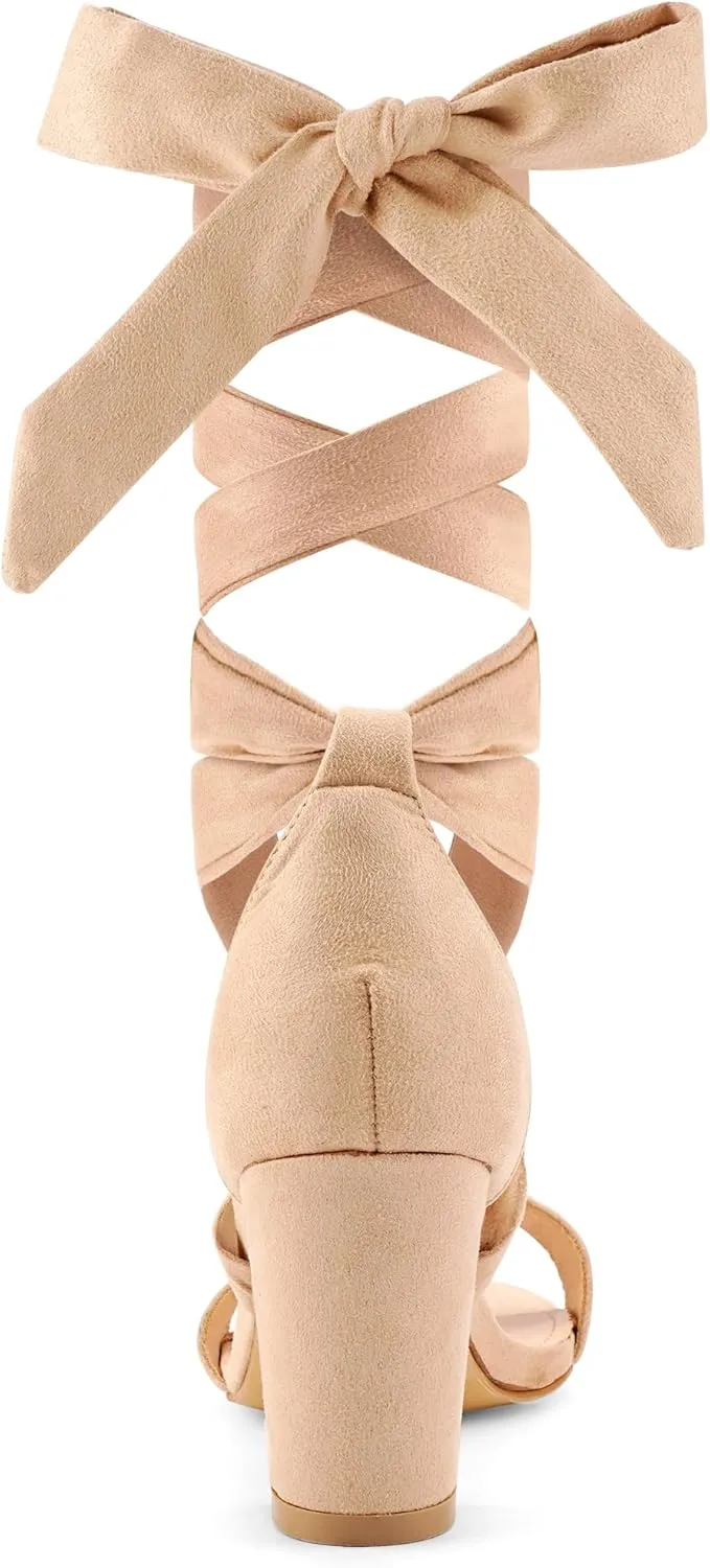 Leticia Strappy Heels for Women Chunky Heel Sexy Open Toe Lace Up Block Heels Comfortable High Heeled Sandals for Women Dressy Summer