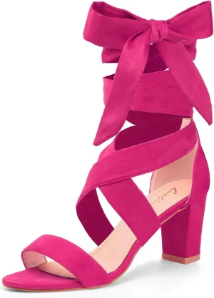 Leticia Strappy Heels for Women Chunky Heel Sexy Open Toe Lace Up Block Heels Comfortable High Heeled Sandals for Women Dressy Summer