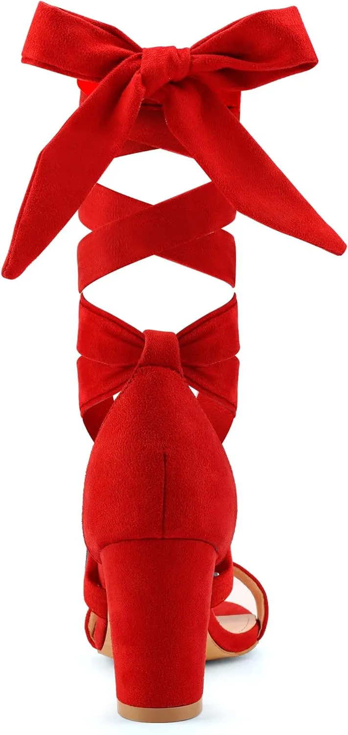 Leticia Strappy Heels for Women Chunky Heel Sexy Open Toe Lace Up Block Heels Comfortable High Heeled Sandals for Women Dressy Summer