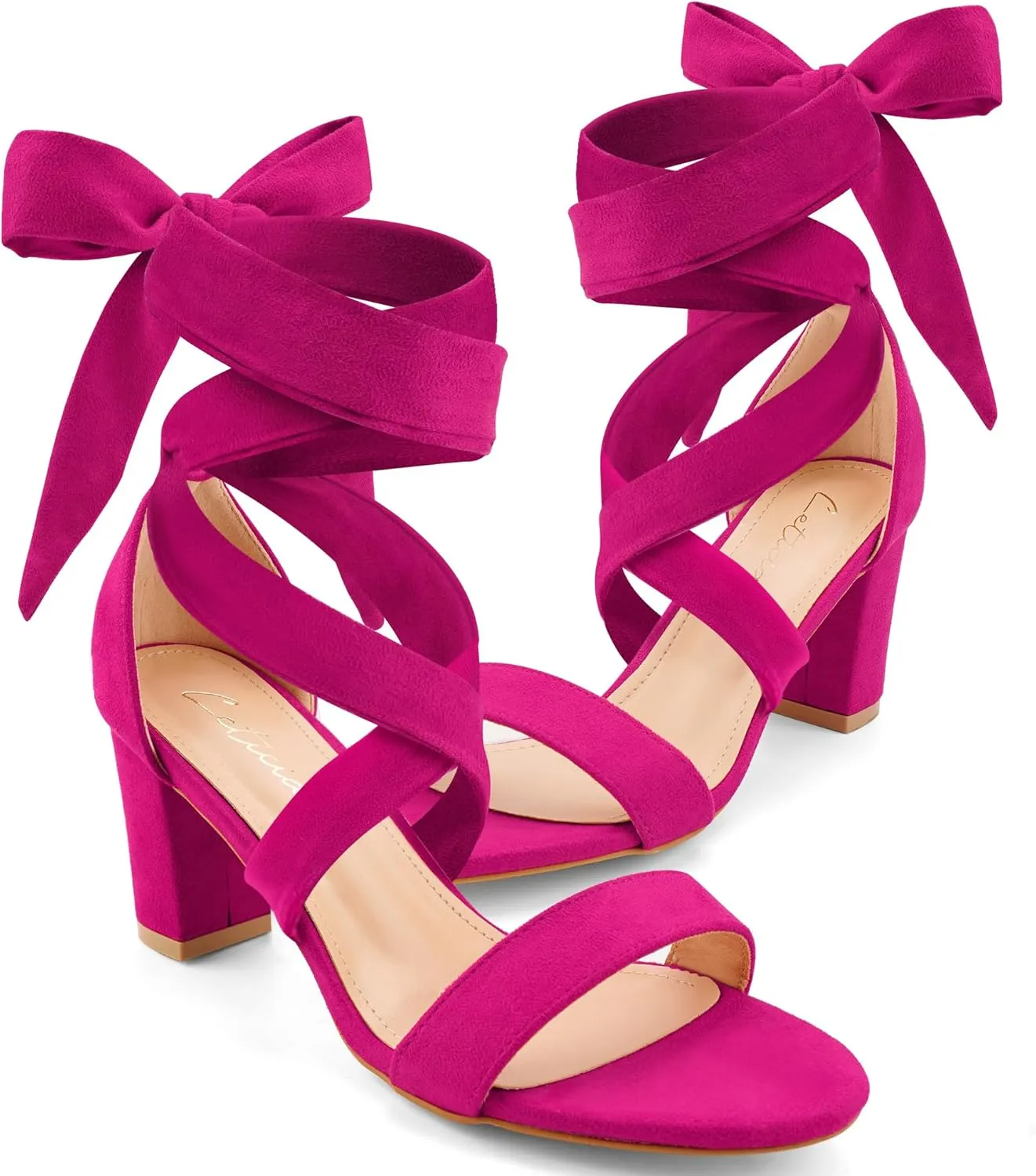Leticia Strappy Heels for Women Chunky Heel Sexy Open Toe Lace Up Block Heels Comfortable High Heeled Sandals for Women Dressy Summer