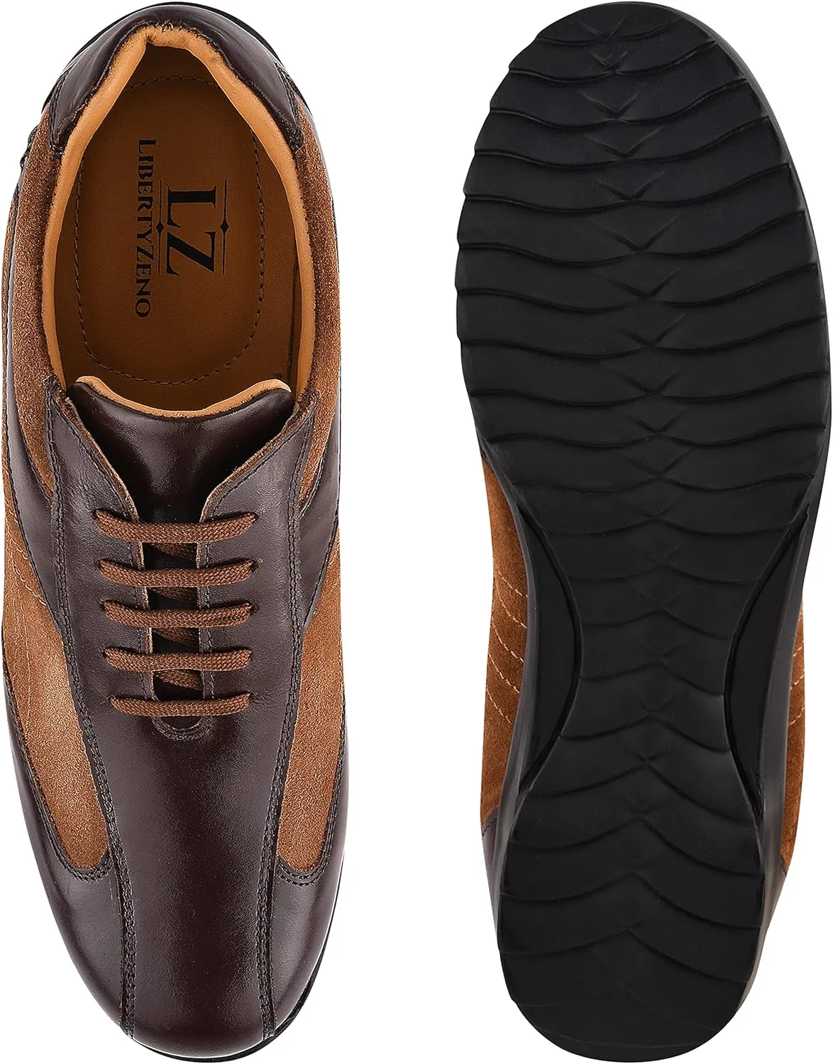LIBERTYZENO Mens Genuine Leather Adults Cushioned Casual Lace Up Shoes for Prom Graduation