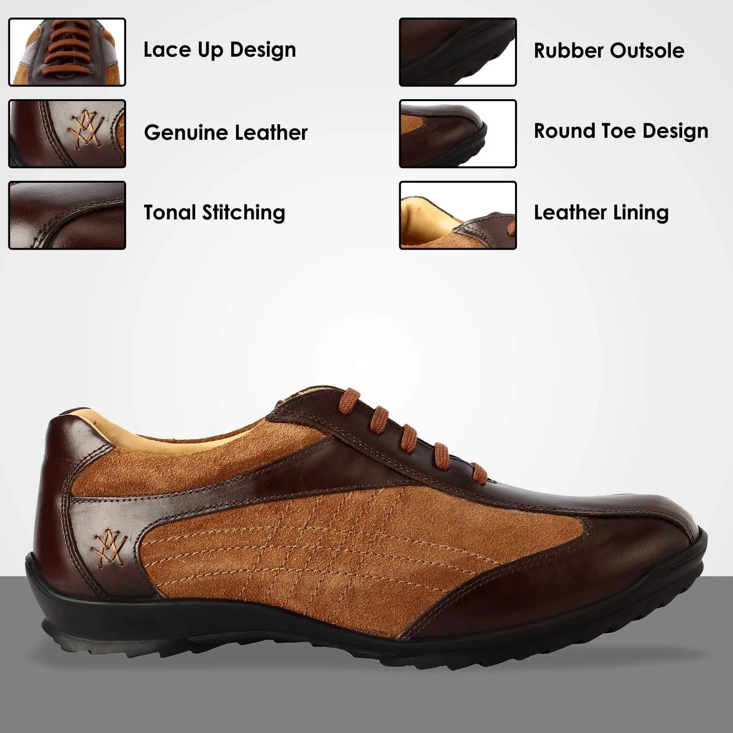 LIBERTYZENO Mens Genuine Leather Adults Cushioned Casual Lace Up Shoes for Prom Graduation