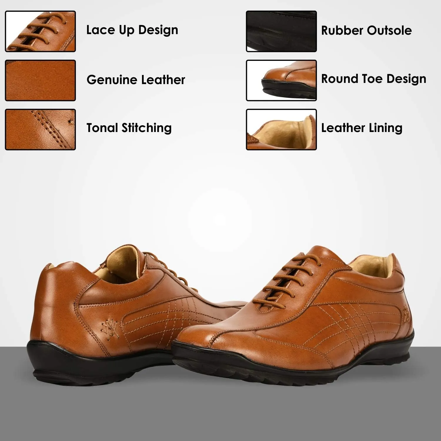 LIBERTYZENO Mens Genuine Leather Adults Cushioned Casual Lace Up Shoes for Prom Graduation