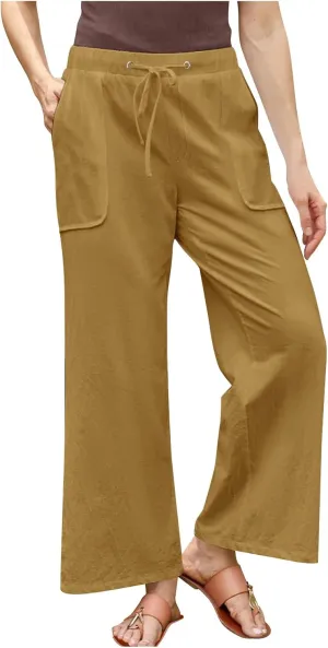 Linen Cotton Pants Women Plus Size Palazzo Wide Leg High Waisted Flowy Comfy Trousers with Pockets Casual Summer 2025
