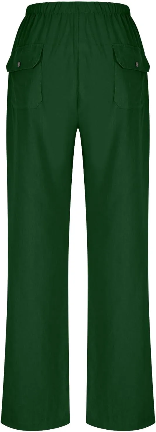 Linen Cotton Pants Women Plus Size Palazzo Wide Leg High Waisted Flowy Comfy Trousers with Pockets Casual Summer 2025