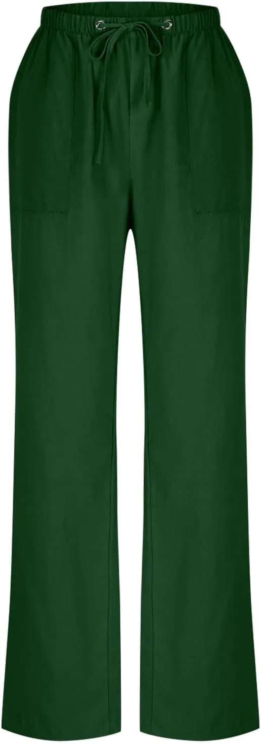 Linen Cotton Pants Women Plus Size Palazzo Wide Leg High Waisted Flowy Comfy Trousers with Pockets Casual Summer 2025