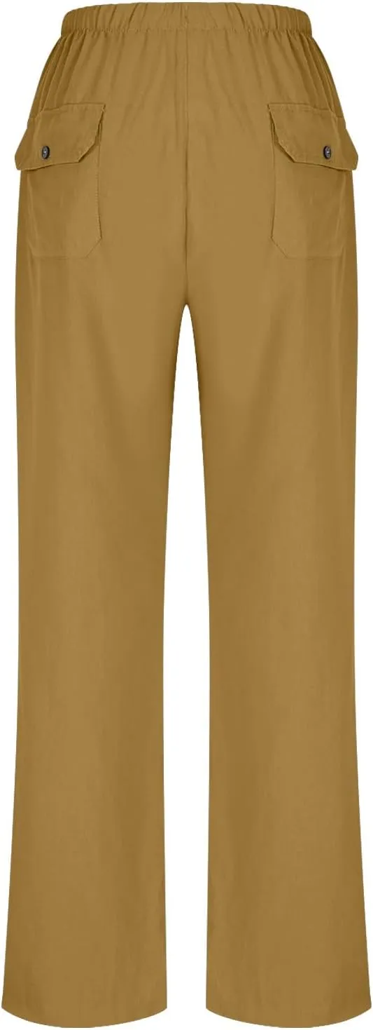 Linen Cotton Pants Women Plus Size Palazzo Wide Leg High Waisted Flowy Comfy Trousers with Pockets Casual Summer 2025