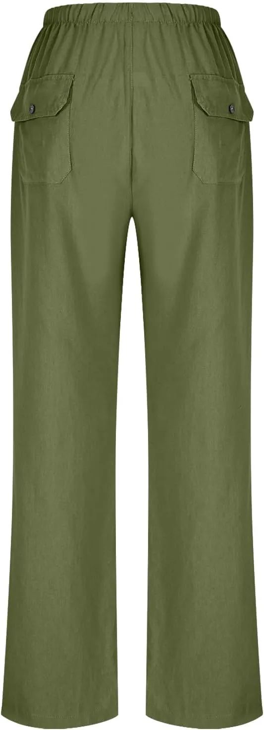 Linen Cotton Pants Women Plus Size Palazzo Wide Leg High Waisted Flowy Comfy Trousers with Pockets Casual Summer 2025