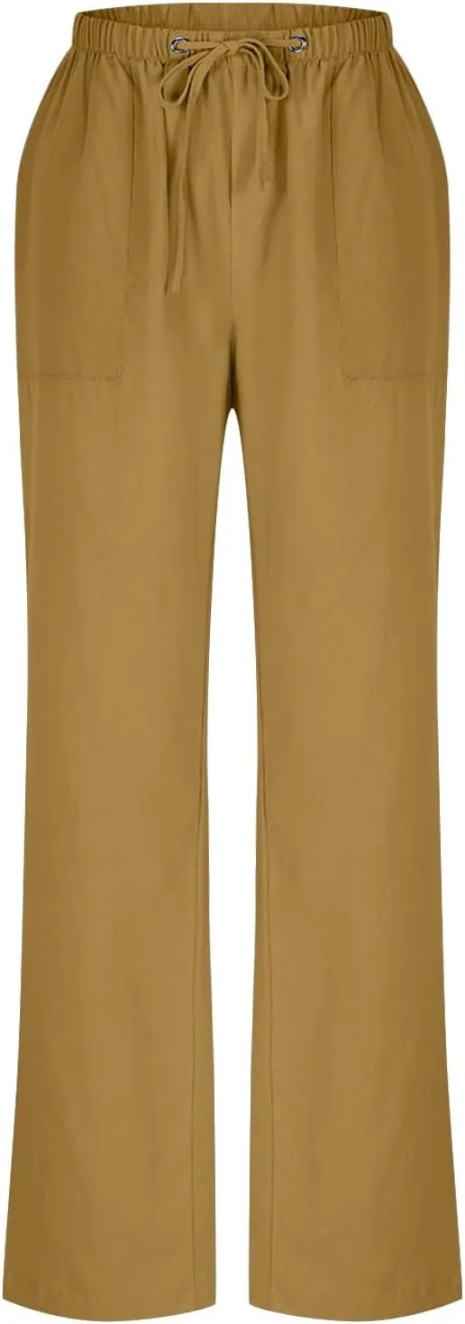 Linen Cotton Pants Women Plus Size Palazzo Wide Leg High Waisted Flowy Comfy Trousers with Pockets Casual Summer 2025