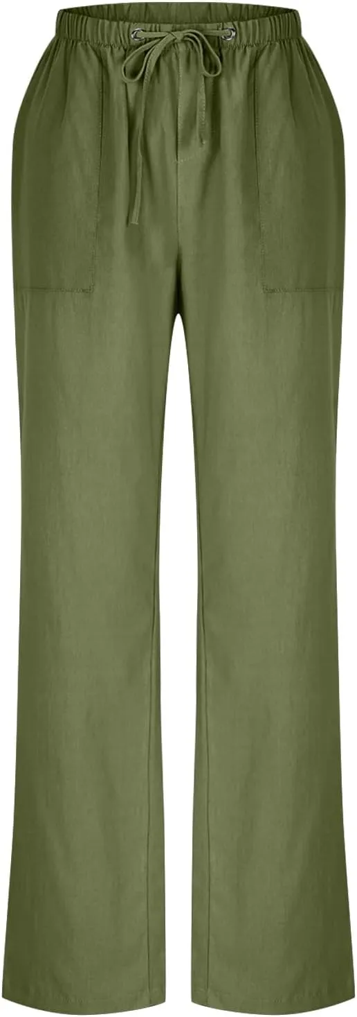 Linen Cotton Pants Women Plus Size Palazzo Wide Leg High Waisted Flowy Comfy Trousers with Pockets Casual Summer 2025