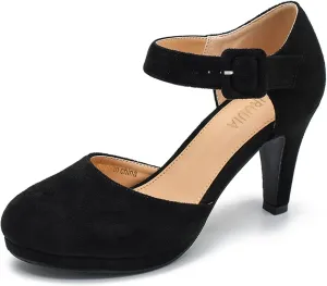 LIURUIJIA Women's Closed Toe Platform High Heels Pumps Ankle Strap Casual Dressy Shoes Vintage Bridal Wedding Party