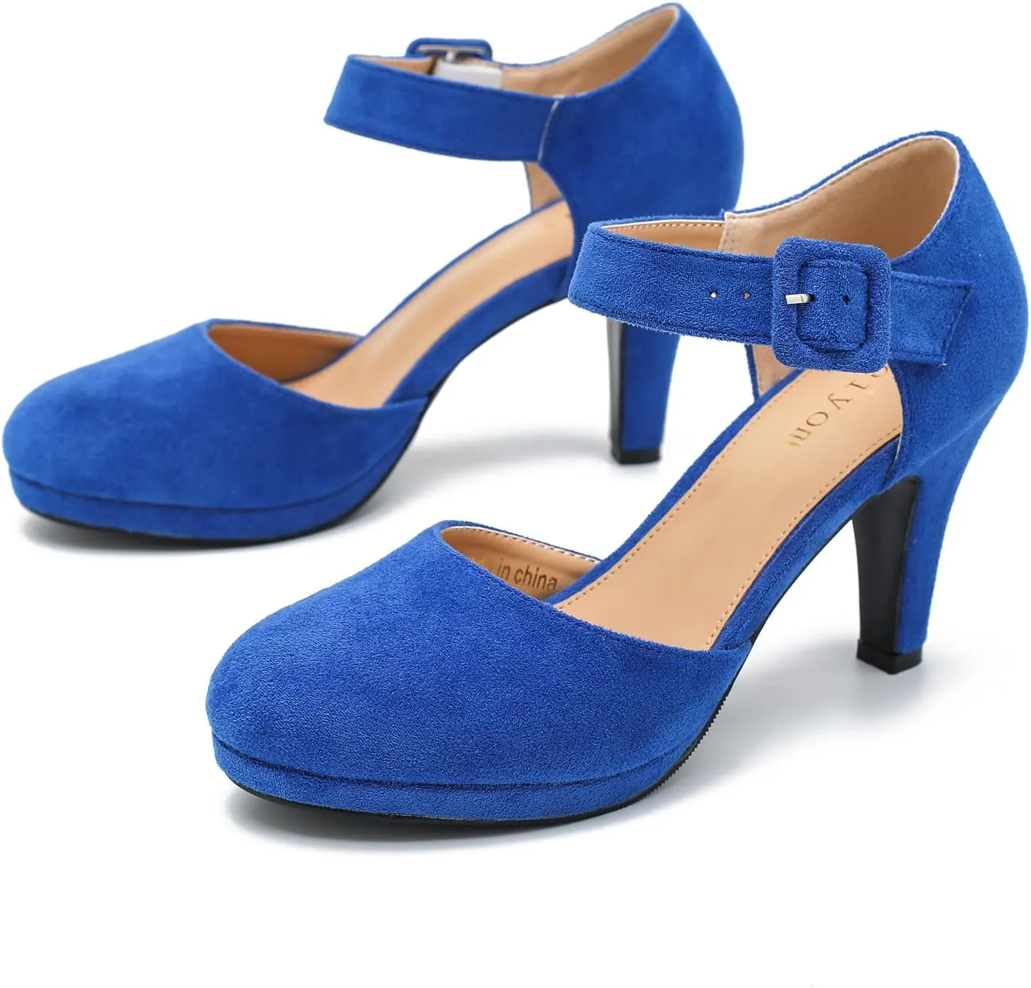 LIURUIJIA Women's Closed Toe Platform High Heels Pumps Ankle Strap Casual Dressy Shoes Vintage Bridal Wedding Party