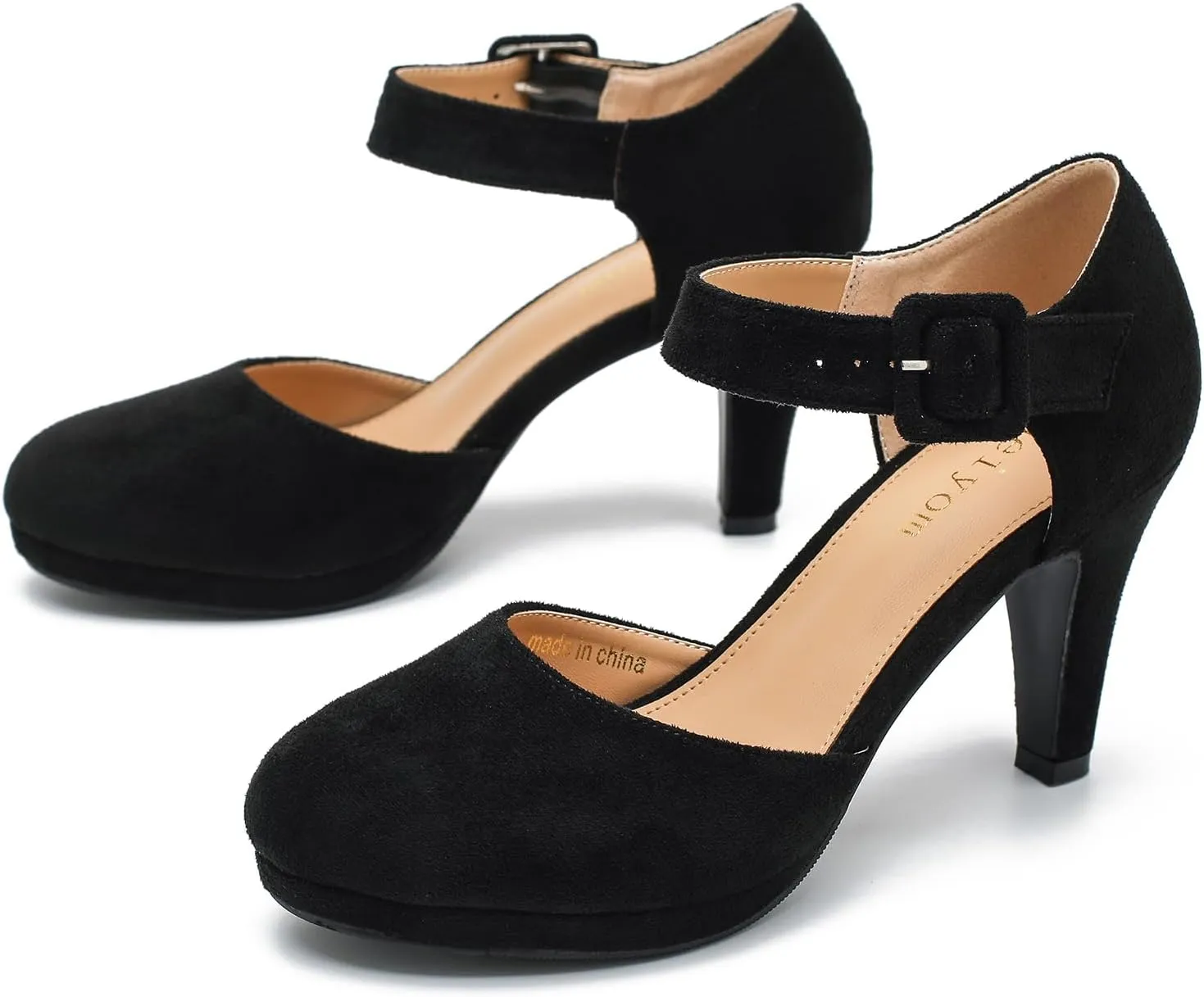 LIURUIJIA Women's Closed Toe Platform High Heels Pumps Ankle Strap Casual Dressy Shoes Vintage Bridal Wedding Party