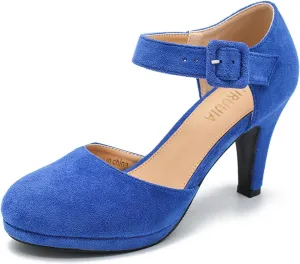 LIURUIJIA Women's Closed Toe Platform High Heels Pumps Ankle Strap Casual Dressy Shoes Vintage Bridal Wedding Party