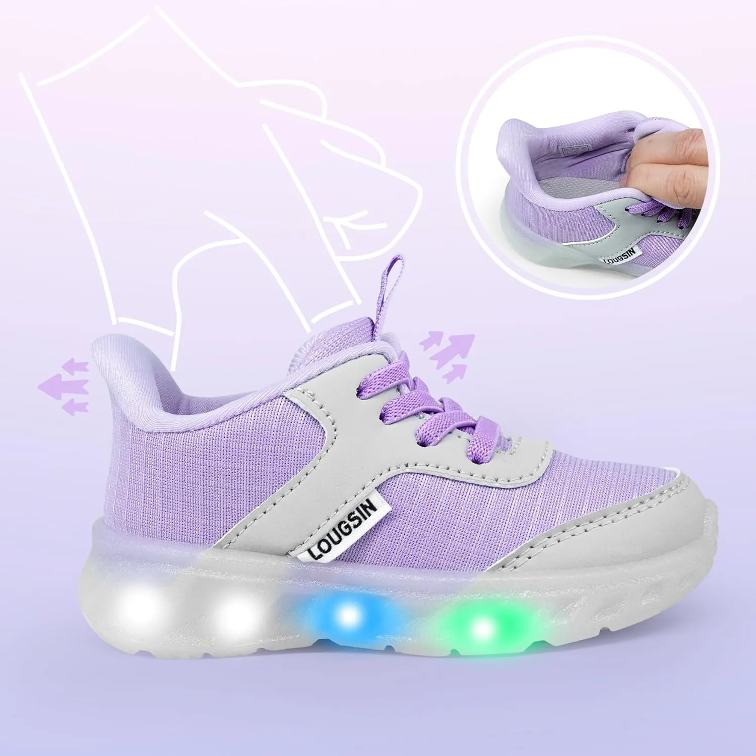 LOUGSIN Kids Light Up Sneakers LED Flashing Tennis Shoes for Boys Girls Lightweight Breathable Flooza Walking Shoes for Toddler and Little Kids