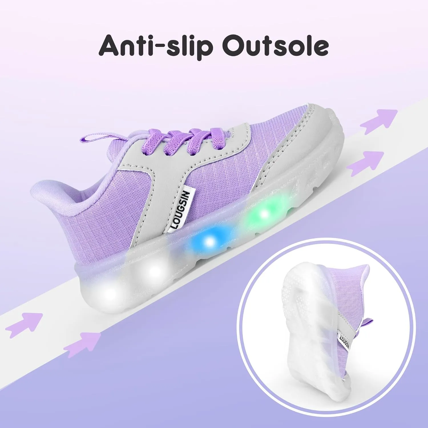 LOUGSIN Kids Light Up Sneakers LED Flashing Tennis Shoes for Boys Girls Lightweight Breathable Flooza Walking Shoes for Toddler and Little Kids