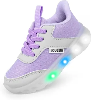 LOUGSIN Kids Light Up Sneakers LED Flashing Tennis Shoes for Boys Girls Lightweight Breathable Flooza Walking Shoes for Toddler and Little Kids