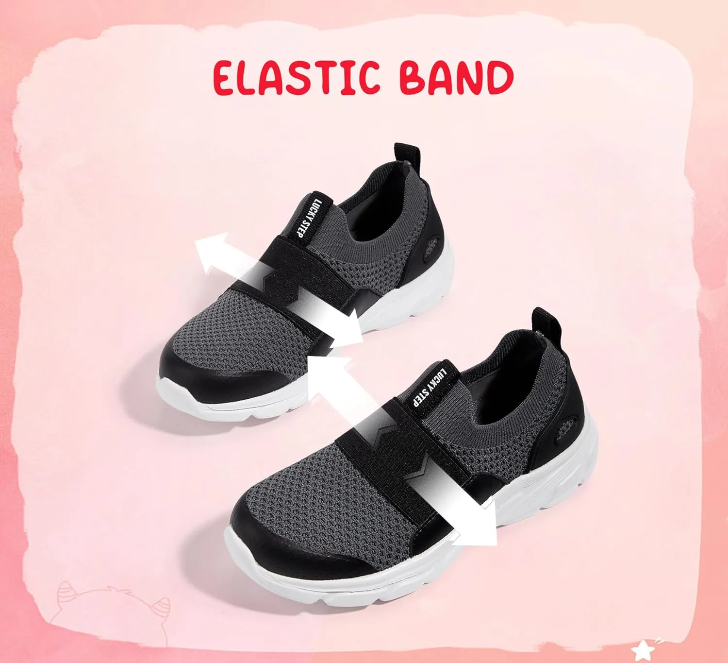 LUCKY STEP Little Kids Sneakers Breathable Mesh Walking Shoes Slip On Lightweight Athletic Trainers for Boys Girls