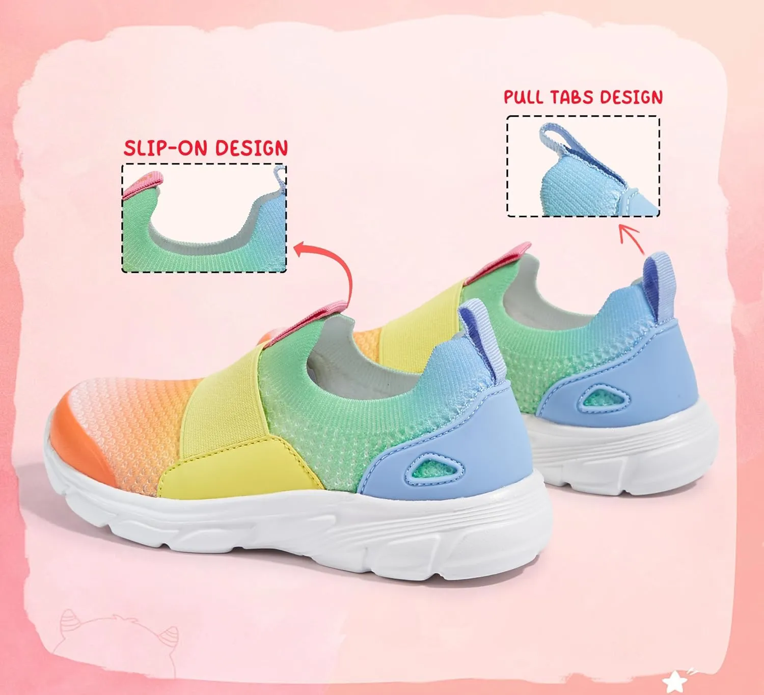LUCKY STEP Little Kids Sneakers Breathable Mesh Walking Shoes Slip On Lightweight Athletic Trainers for Boys Girls
