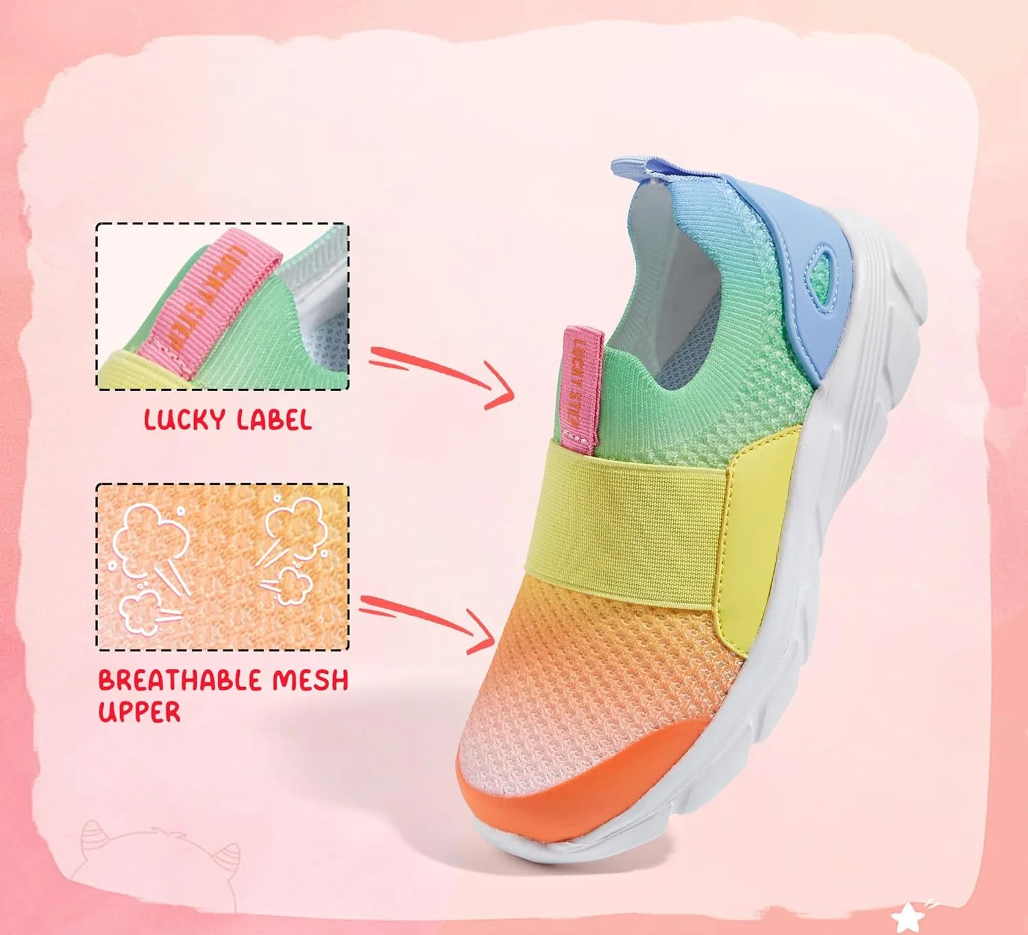 LUCKY STEP Little Kids Sneakers Breathable Mesh Walking Shoes Slip On Lightweight Athletic Trainers for Boys Girls