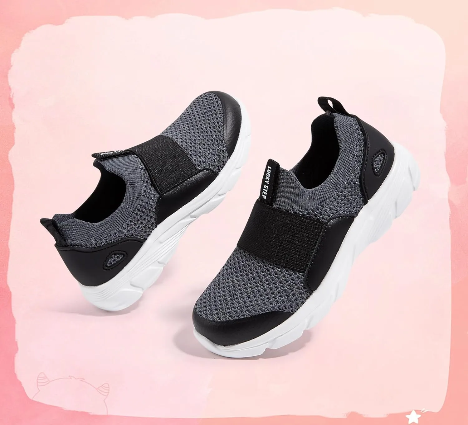 LUCKY STEP Little Kids Sneakers Breathable Mesh Walking Shoes Slip On Lightweight Athletic Trainers for Boys Girls