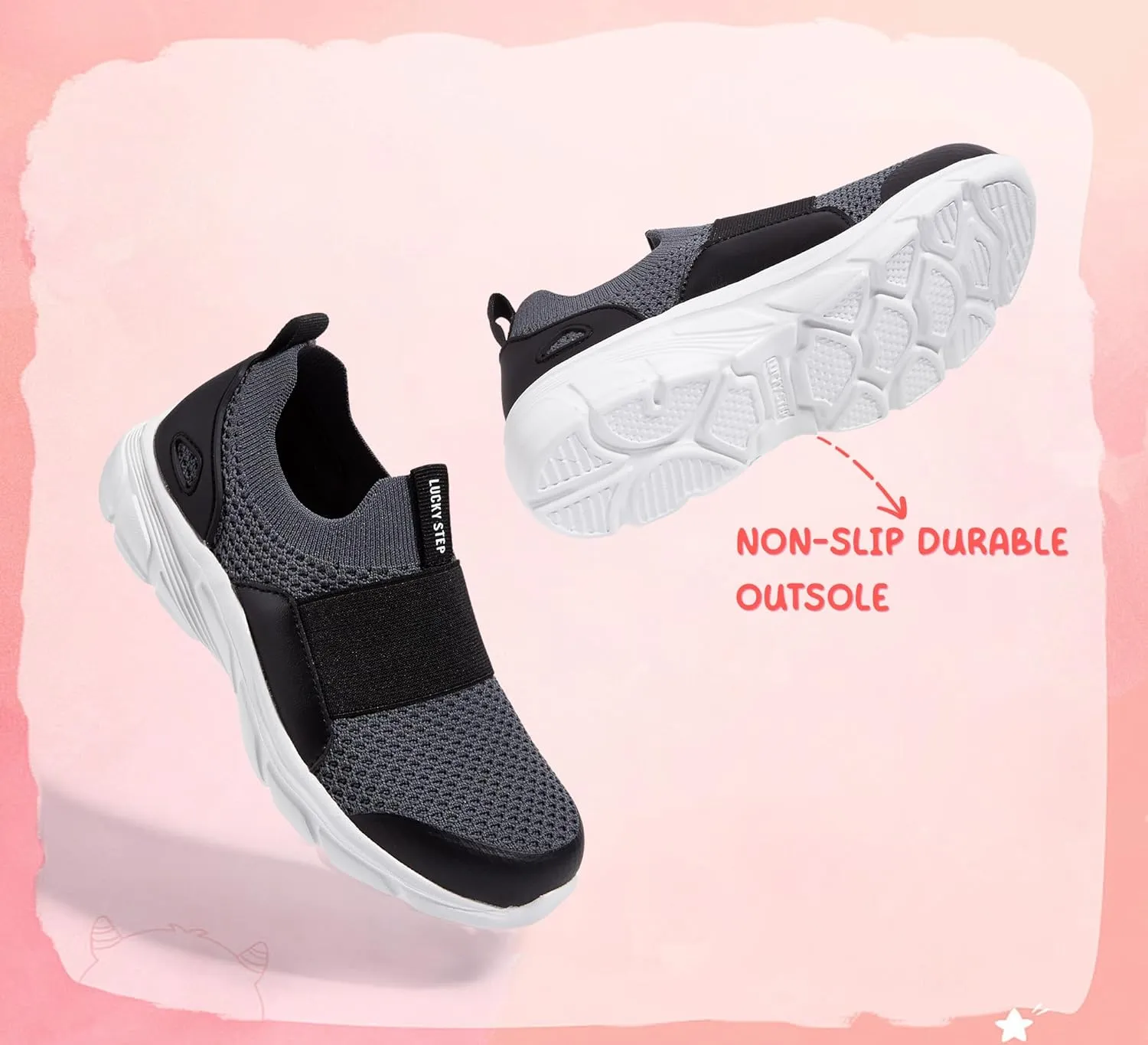 LUCKY STEP Little Kids Sneakers Breathable Mesh Walking Shoes Slip On Lightweight Athletic Trainers for Boys Girls