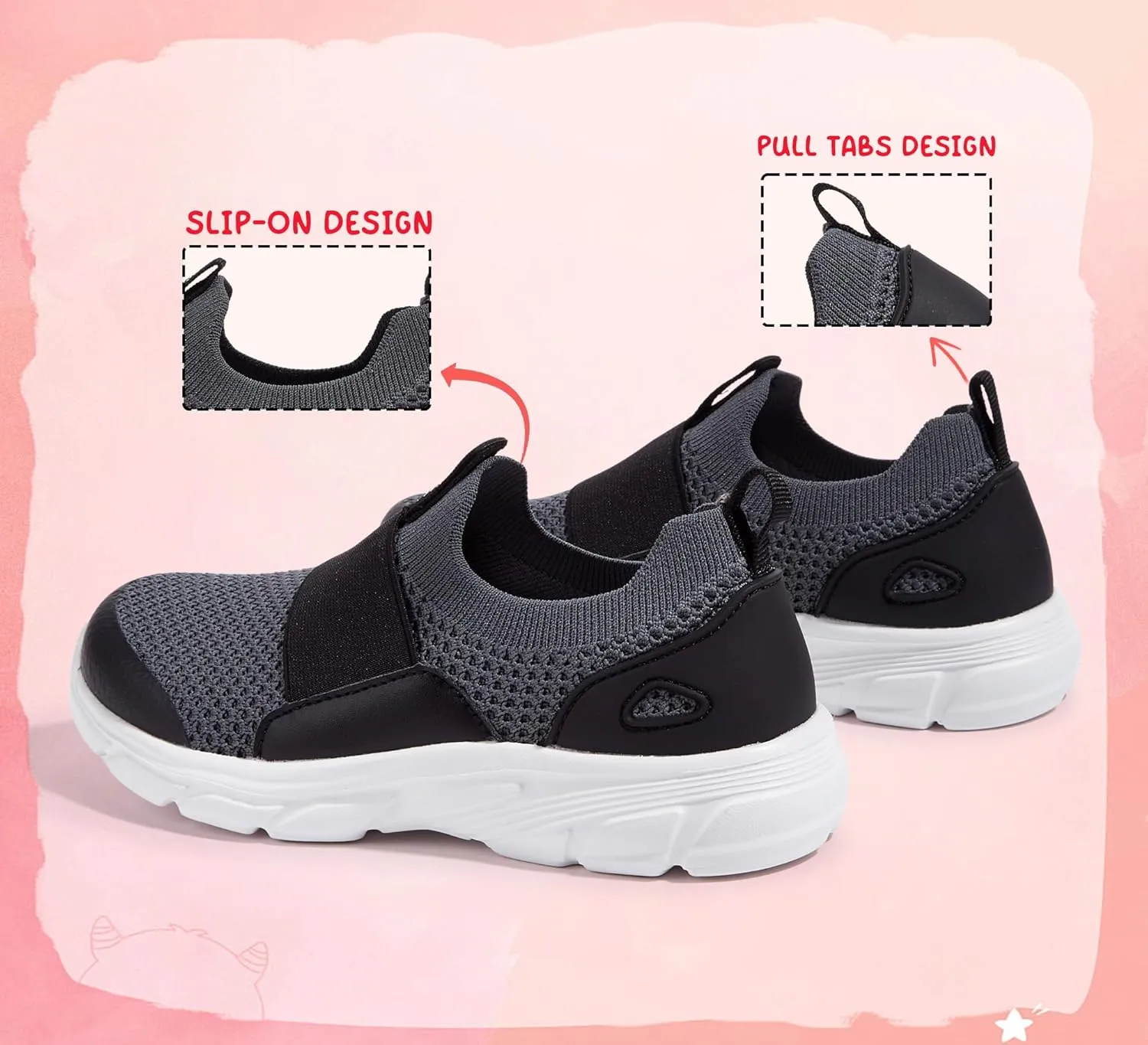 LUCKY STEP Little Kids Sneakers Breathable Mesh Walking Shoes Slip On Lightweight Athletic Trainers for Boys Girls
