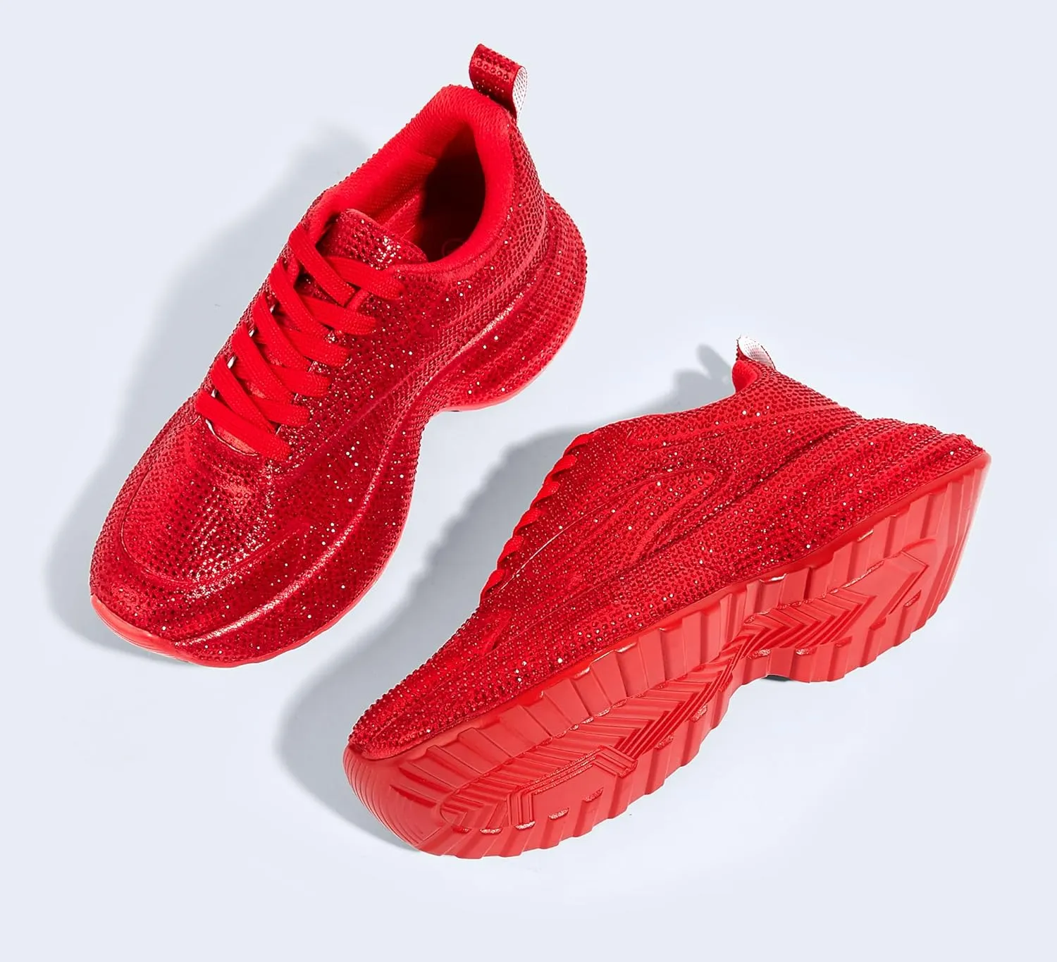 LUCKY STEP Rhinestone Chunky Sneakers for Women Fashion Platform Sparkly Dad Casual Shoes Lightweight Tennis Walking Sport Footwear