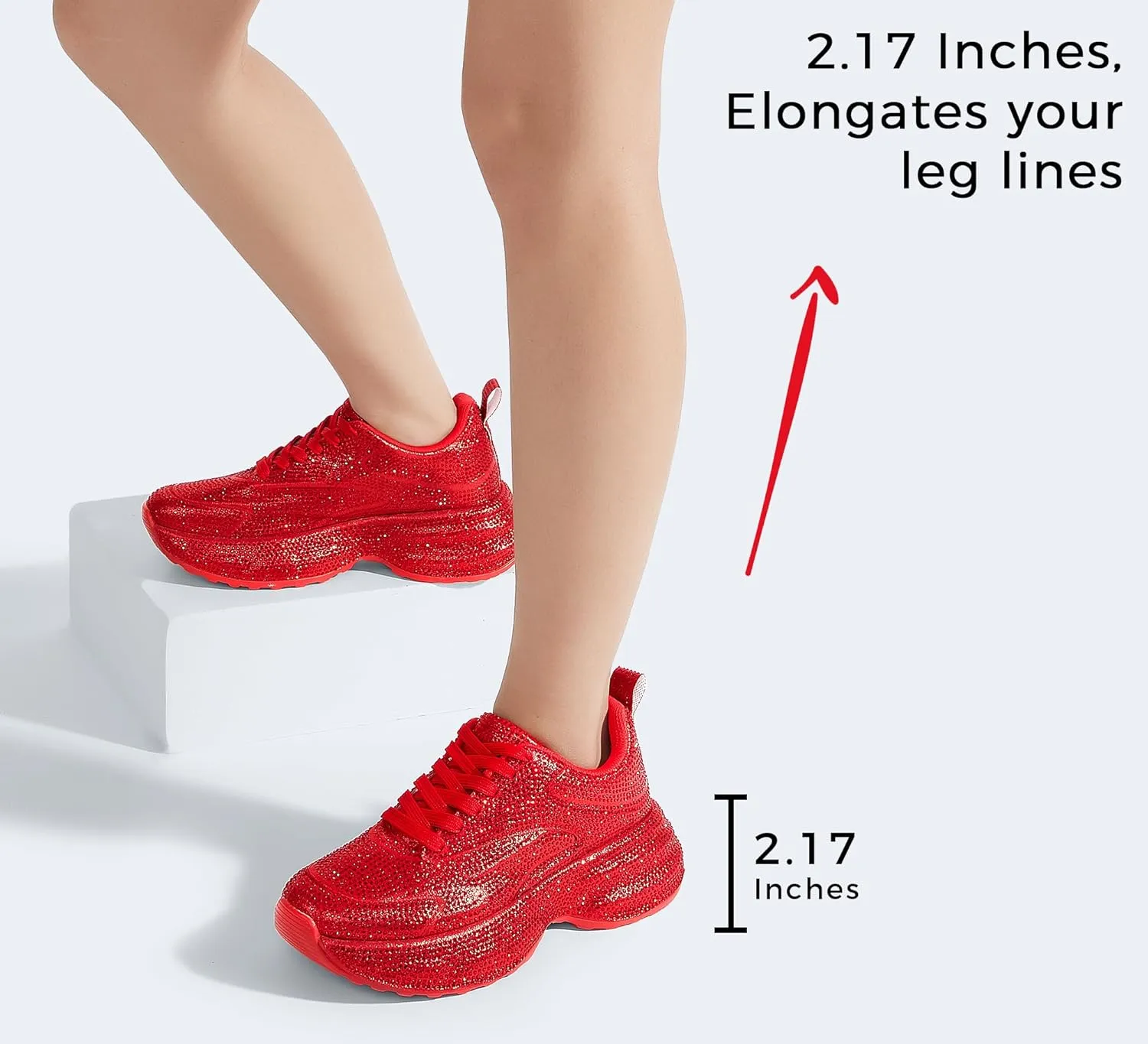 LUCKY STEP Rhinestone Chunky Sneakers for Women Fashion Platform Sparkly Dad Casual Shoes Lightweight Tennis Walking Sport Footwear