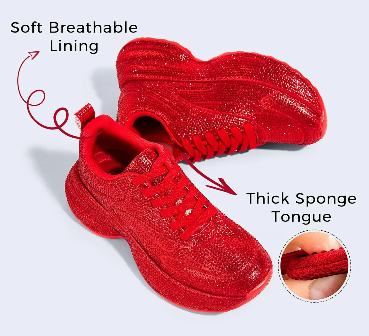 LUCKY STEP Rhinestone Chunky Sneakers for Women Fashion Platform Sparkly Dad Casual Shoes Lightweight Tennis Walking Sport Footwear