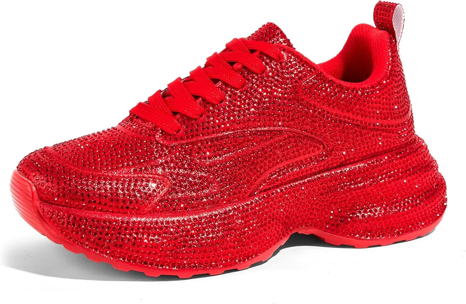 LUCKY STEP Rhinestone Chunky Sneakers for Women Fashion Platform Sparkly Dad Casual Shoes Lightweight Tennis Walking Sport Footwear