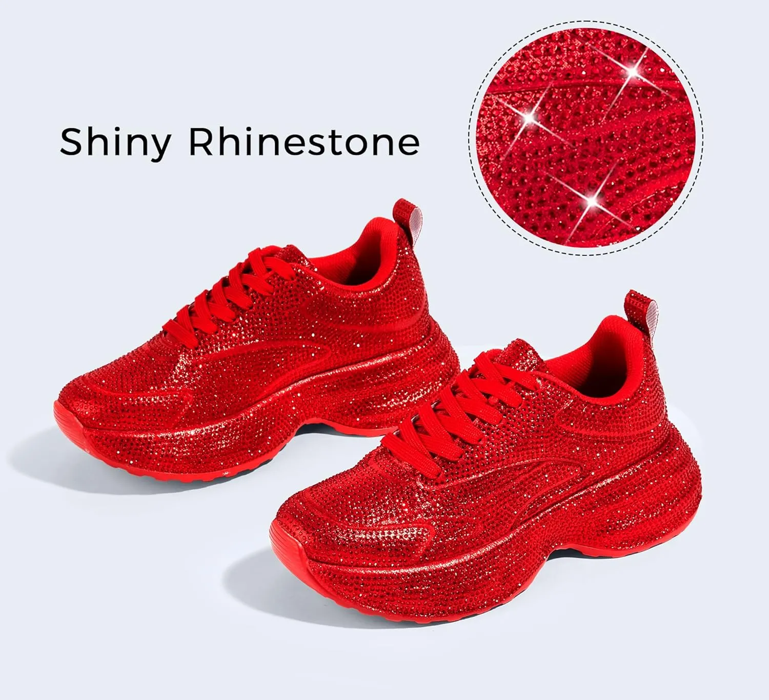 LUCKY STEP Rhinestone Chunky Sneakers for Women Fashion Platform Sparkly Dad Casual Shoes Lightweight Tennis Walking Sport Footwear