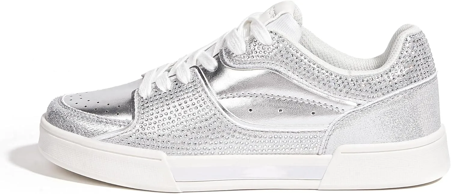 LUCKY STEP Women's Rhinestone Sneakers Sparkly Bling Glitter Wedding Tennis Shoes Fashion Casual Walking Comfortable Shiny Footwear