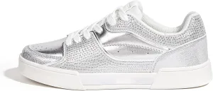 LUCKY STEP Women's Rhinestone Sneakers Sparkly Bling Glitter Wedding Tennis Shoes Fashion Casual Walking Comfortable Shiny Footwear
