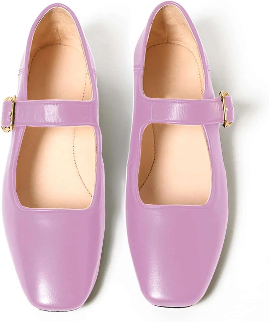 Lutalica W Women's Spring-Summer Square Toe Matte Leather Comfort Vintage Ankle Strap Dress Mary Jane Ballet Flats Shoes