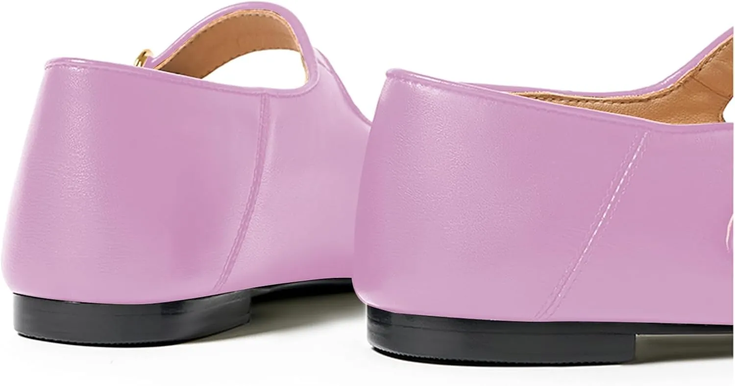 Lutalica W Women's Spring-Summer Square Toe Matte Leather Comfort Vintage Ankle Strap Dress Mary Jane Ballet Flats Shoes