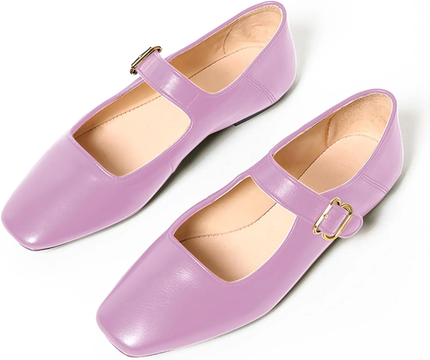 Lutalica W Women's Spring-Summer Square Toe Matte Leather Comfort Vintage Ankle Strap Dress Mary Jane Ballet Flats Shoes