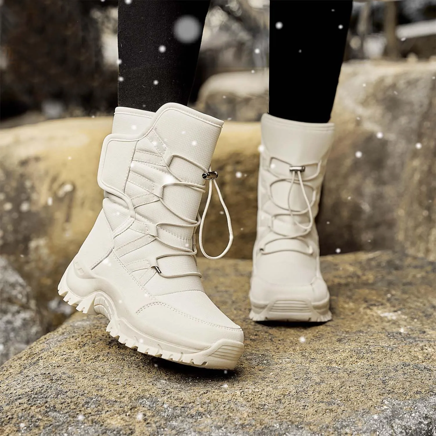 MEBAMY Womens Winter Snow Boots Insulated Mid-Calf Booties Anti-Slip Cold Weather Fur Lined Comfortable Shoes