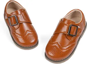Meckior Toddler Boys Girls Black Dress Shoes Little Kid Oxford Shoes Wedding Church Dress Shoes PU Leather Lace Up School Uniform Loafer Flats