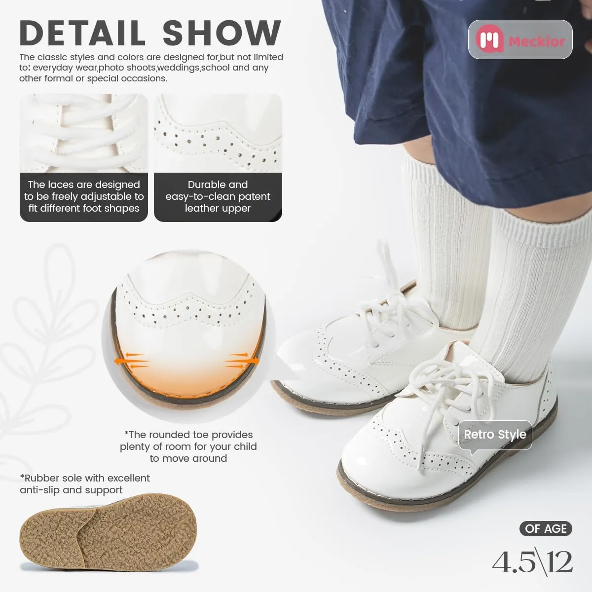 Meckior Toddler Boys Girls Black Dress Shoes Little Kid Oxford Shoes Wedding Church Dress Shoes PU Leather Lace Up School Uniform Loafer Flats